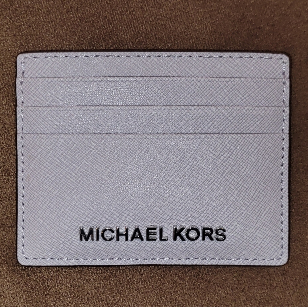Michael MICHAEL KORS Bags Saffiano Leather Tall Card Case gray purple color. NEW